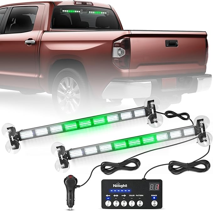 Nilight 162 LED Traffic Advisor Strobe Light Bar 2-in-1 Green White Emergency Warning Hazard Lights with Controller 4 Switchable Color 36 Flash Pattern for Trucks Cars Tow Plow Construction Vehicles