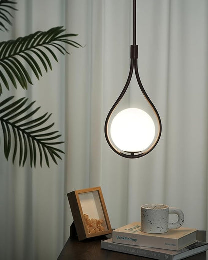 AUTELO 2 Pack Pendant Lights Kitchen Island, Modern Pendant Lights in Black Finish with Milky White Globe Glass, Black Pendant Light Fixtures, 1-Light Hanging Lamp for Kitchen Island H9377 MGBK-2PK