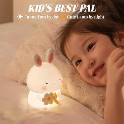 Rabbit Night Light for Kids, Cute Bunny Lamp Gifts for Boys and Girls, Touch Dimmable Squishy Silicone Night Light for Baby Nursery Toddler, Rechargeable Animal Lamp Kawaii Kids Room Decor (Bunny)
