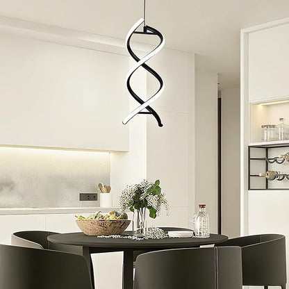 MAYNA Spiral Led Pendant Light Fixture,11W Modern Led Chandelier, 4000K Adjustable Height Hanging Light Fixture for Kitchen Living Room Dinning Room Bedroom Cafe Table, 1 Pack (Black)