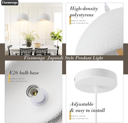 11.8in Wabi Sabi Pendant Light, Kitchen Island Lighting Fixture Ceiling Mount Japanese Lamp Japandi Chandelier for Dining Living Room Hallway Bedroom Restaurant Hanging Lamp, White 1 Pack