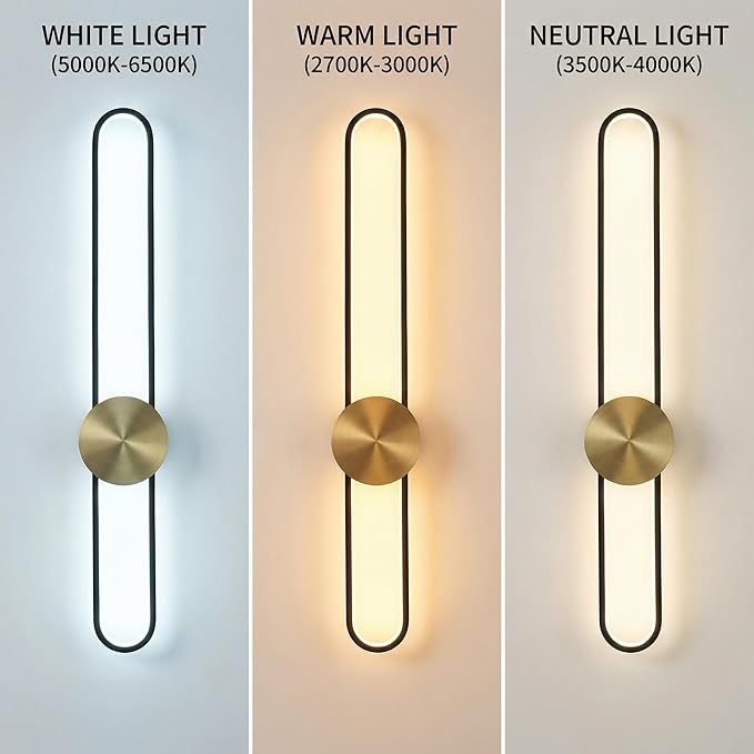 Modern Wall Sconce Dimmable 3000K/4000K/6000K LED Wall Light Fixture, Hardwired Wall Lamp for Living Room, Dining Room, Bedroom, Hallway, Lobby, Entryway (Brushed Black, 35.4inch/H90cm)