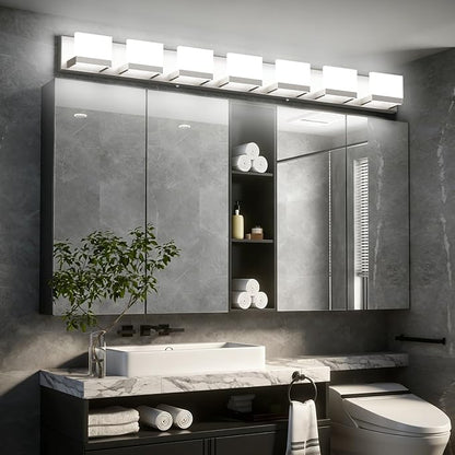 Tipace 7 Lights LED Modern Vanity Light Brushed Nickel Bathroom Lighting Fixture Up and Down Bathroom Wall Light Over Mirror(White Light 6000K)