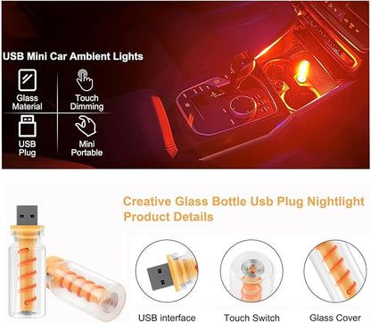 Touch Control Car Atmosphere Light, USB Lights Portable Mini Glass Bottle LED Bulb Night Lights, USE for Vehicle Bedroom Camping Decoration - Pink