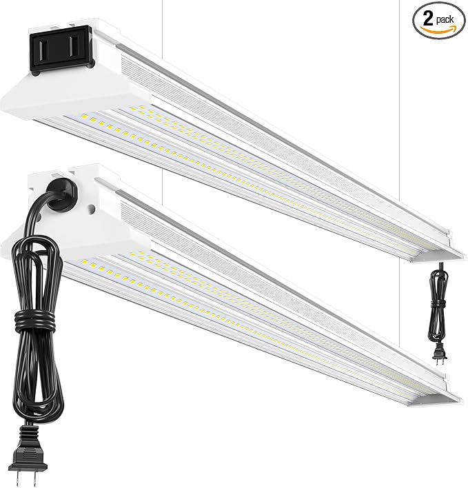 ELEKICO Super Bright 60W Led Shop Lights 4FT 2-Pack| Ceiling Or Hanging Mount| 5000K 9000lm Linkable 4' Led Ceiling Garage Lighting Light Fixtures for Garage Shop Workshop Barn Lighting