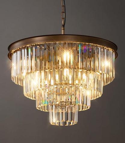 Modern Crystal Chandeliers For Dining Room: 24 Inch Antique Copper Vintage Chandelier Over Table - 4 Tiers Round Ceiling Pendant Lighting Fixture For Living Room Kitchen Island Bedroom Entryway Foyer