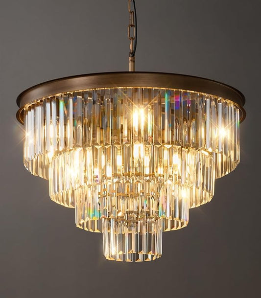 Modern Crystal Chandeliers For Dining Room: 24 Inch Antique Copper Vintage Chandelier Over Table - 4 Tiers Round Ceiling Pendant Lighting Fixture For Living Room Kitchen Island Bedroom Entryway Foyer