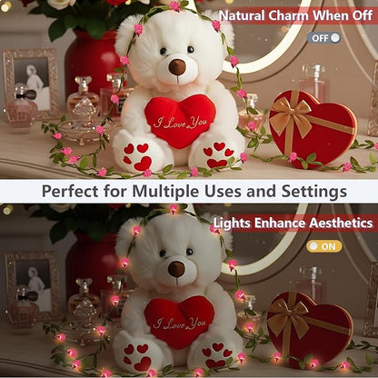 suddus 40 LED Fairy Lights Battery Powered, 12.5ft Pink Rose Flower String Lights with Remote, Valentine Lights for Wedding,Party,Bedroom,Porch,Table,Stairs,Dorm Decor