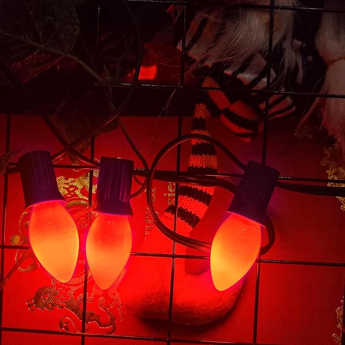 C7 LED Halloween Orange String Lights, 25FT Ceramic Orange Outdoor String Lights with 27 LED Edison Bulbs (2 Spare), Hanging Connectable Lights for Halloween Party Haliday Decor-Black Wire