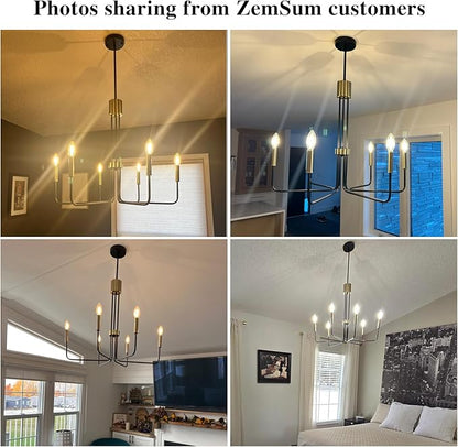 6-Light Modern Farmhouse Chandelier, Black and Gold Chandelier for Dining Room Light Fixtures Ceiling Hanging, Kitchen Chandelier for Bedroom Living Room Entryway