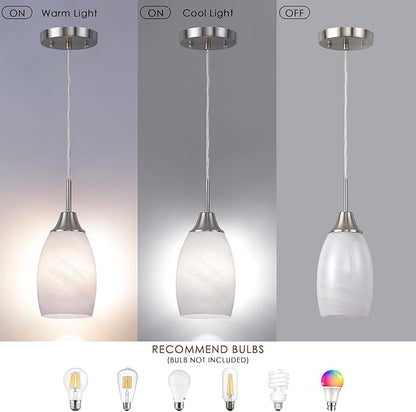 Viinew Mini Glass Pendant Light 4.72" White Swirl Pendant Lights 3-Pack Handblown White Art Oval Glass Hanging Pendant Light for Kitchen Island Dining Room Living Foyer Hallway Entry