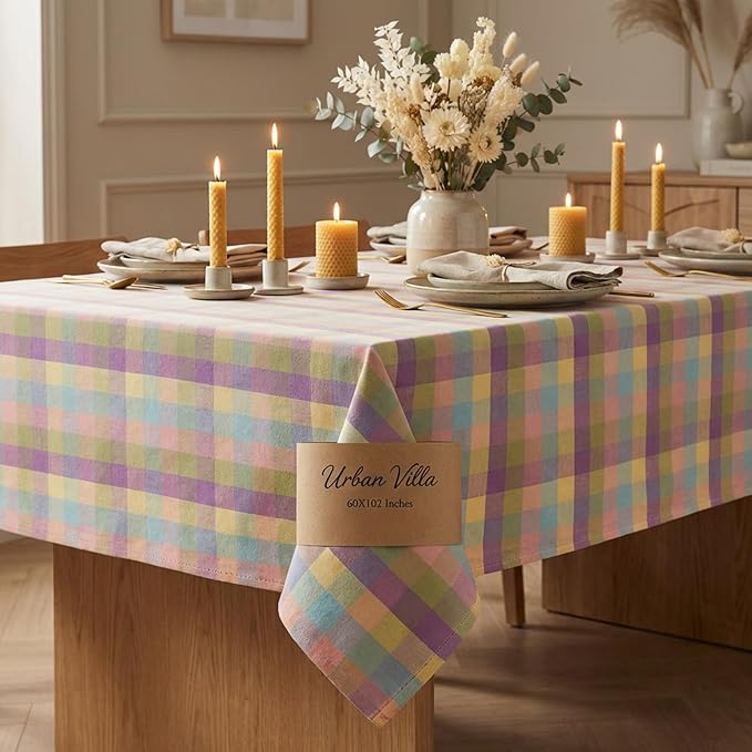 Urban Villa Easter Tablecloth Buffalo Check Table Cloth Tabletop Cover Kitchen Dining Tablecloth 100% Cotton Great Parties Wedding Holiday Dinner Easter Rectangle 60X102 Inches 8-10 Seats Table Cloth