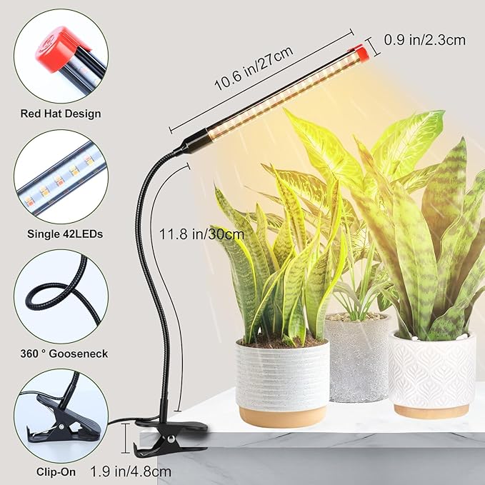3Pack 2-in-1 Small Clip Grow Lights for Indoor Plants, Bonsai, Succulent, Cactus, 4/8/12/16/20H Timer, 9 Watt Power Draw, NO Need Adapter, Enough Bright, Best Gift for Plants Lover
