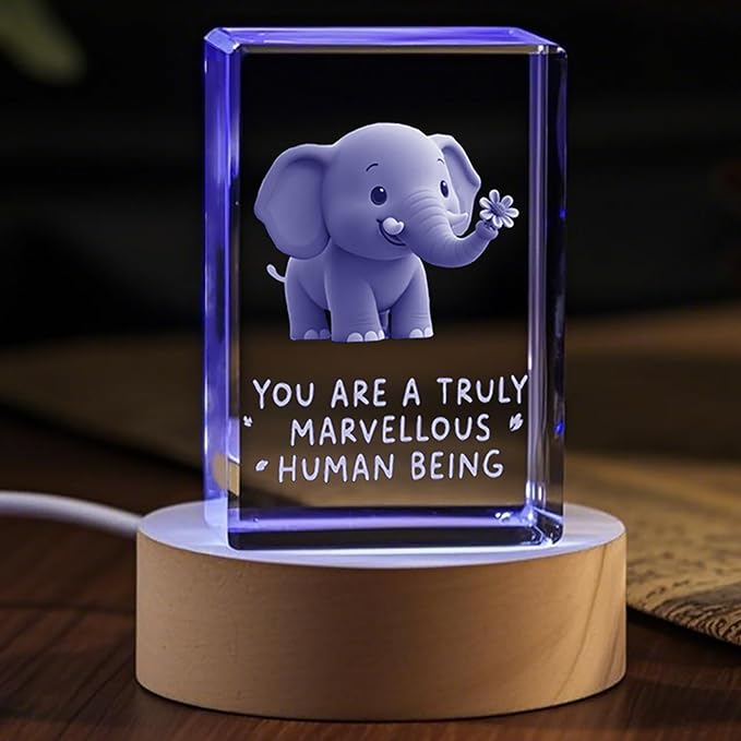 Elephant Gifts for Women, Friendship Gifts for Women Best Friends Sisters, Birthday Gift, 3D Elephants Decor Crystal Figurine Night Light