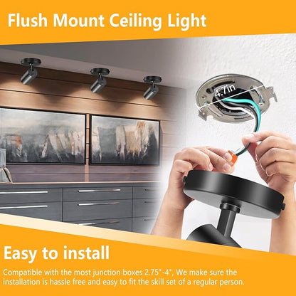 VANoopee 3-Color Zoomable Ceiling Spot Lights Indoor Flush Mount Adjustable LED Ceiling Spotlight Directional Light Fixture Dimmable Accent Light for Picture Art -CRI90 15-60° 10W 1000lm Black