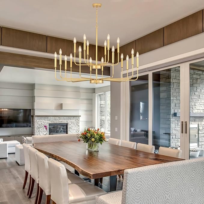 Gold Chandeliers for Dining Room Light Fixture Over Table, Modern Farmhouse Chandeliers for Living Room,18-Lights Industrial Metal Candle Lighting Fixtures for Entryway Kitchen Island Foyer
