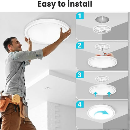 libtit 12 inch Flush Mount LED Ceiling Light Fixture, 3000K 4000K 6500K Adjustable, 28W 3200lm White Round Lighting Fixtures for Bathroom Shower Hallway Kitchen, 2 Pack