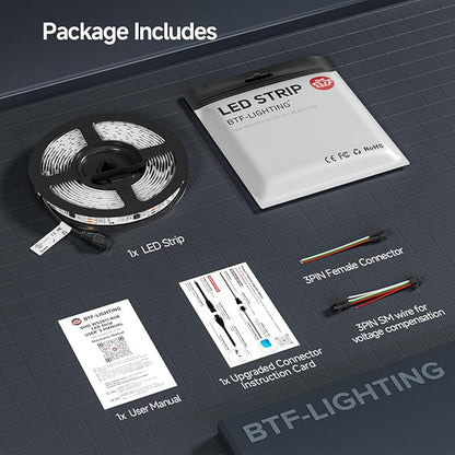 BTF-LIGHTING WS2811 IC=RGB+IC Addressable Color RGB LED Strip,16.4FT 60LED/m 10Pixels/m,IP65 White PCB,UL Listed,Flexible DC12V Chasing Effect for Indoor Home Decor,3M Tape(No Adapter or Controller)