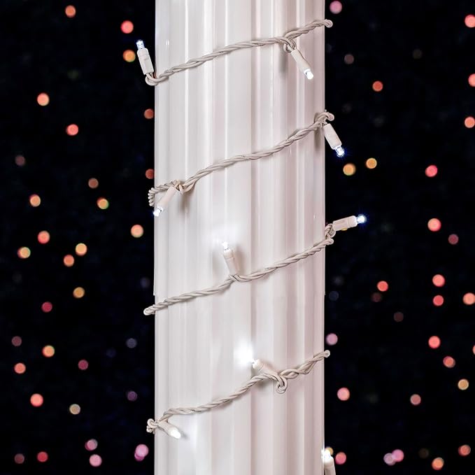 Novelty Lights 25ft Christmas String Lights, 50 Pure White LED Bulbs on White Wire, 6" Spacing, Connectable Indoor Outdoor Commercial Grade Lighting for Holidays Patio Weddings