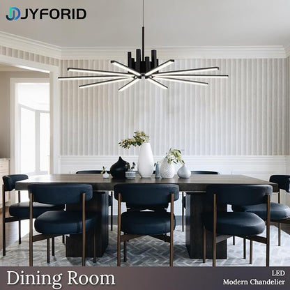 Black Modern Sputnik Chandelier with Remote Control, 56W 3-Color Temperature Dimmable LED Chandelier for Dining Room, Hanging Adjustable Pendant Light for Living Room Kitchen Foyer Entryway