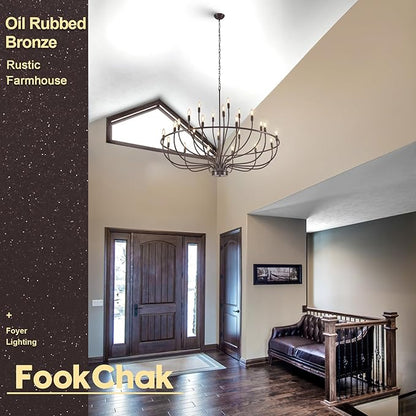 24 Light Chandelier 51'' Oil Rubbed Bronze Large Candle Chandeliers for High Ceiling Foyer Chandelier Light Fixture for Large Living Room Dining Room Stairs Entry Restaurant Hotel
