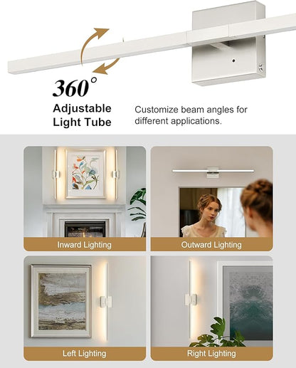 Rayogale 32 Inch Rechargeable Battery Operated Wall Sconce Set of Two, Cordless 3000K/4500K/6000K Dimmable Timer, Remote Touch Control USB-C Charging 360° Rotation for Living Room Sand Nickel