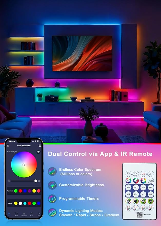 32.8FT Neon Rope Lights,Flexible RGB+IC LED Strip Lights,Remote Control,Multiple Modes,for Living Room,Bedroom,Holiday Decoration