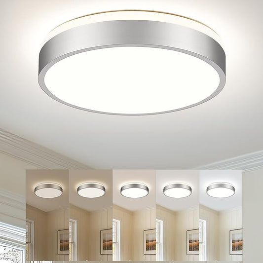 Ken & Ricky Flush Mount Ceiling Light, Dimmable Led Close to Ceiling Light Fixtures for Kitchen Bathroom Bedroom Hallway 5cct (Brushed Nickel, 12 Inch)