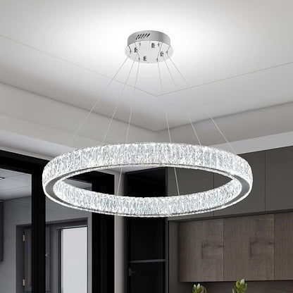 39.4in Large Ring Chandelier Modern LED Crystal Chandelier Chrome Round Crystal Chandeliers for Dining Room Living Room