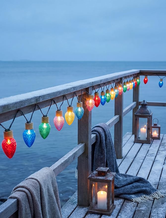 16Ft Jumbo LED Multicolor Christmas String Lights Outdoor with 10 LED Strawberry Bulb, Connectable Hanging String Lights for Indoor Home Outdoor Porch Patio Eave Xmas Trees Roofline Decorations