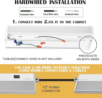 Ansen 12inch 10w 666.7lm Hardwired Under Cabinet Lights, 5CCT 2700K-5000K, CRI 92+, R9 90+, UGR Lower Than 16, LED Dimmable Under Counter Lighting for Kitchen
