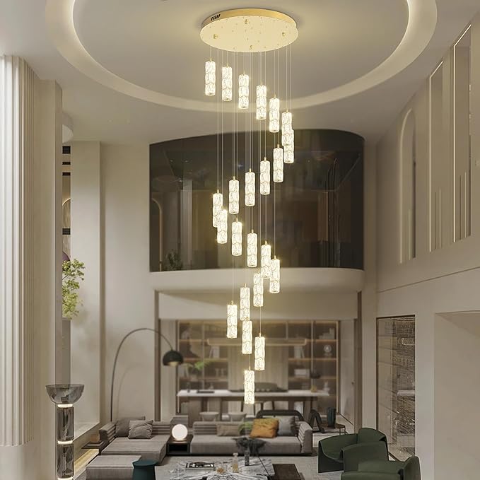 ykolupty Modern Crystal Chandelier 24-Lights Gold Chandeliers Lighting Fixture High Ceiling Chandelier Suitable for Living Room Staircase Villa