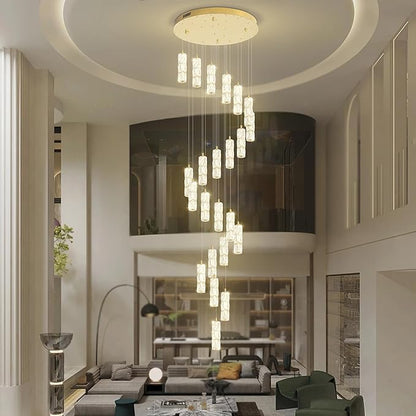 ykolupty Modern Crystal Chandelier 24-Lights Gold Chandeliers Lighting Fixture High Ceiling Chandelier Suitable for Living Room Staircase Villa