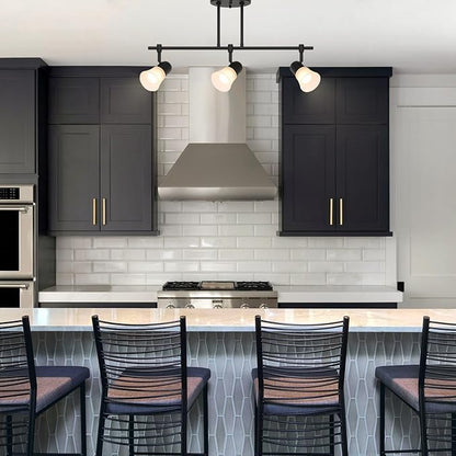 XiNBEi Lighting Tracking Lighting, 3 Light Black Kitchen Track Light Modern Hanging Kitchen Island Ceiling Light with Glass XB-TR1235-3-MB