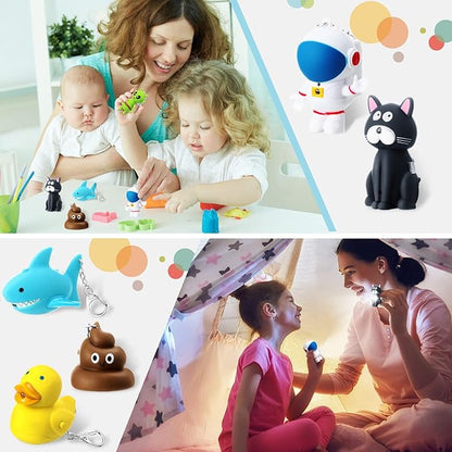 Newtay 6 Pcs Nurse Animal Flashlight Keychain Pediatric Nurse Flashlight LED Cat Alien Lion Frog Animal Pen Badge Reel Light(Lovely)
