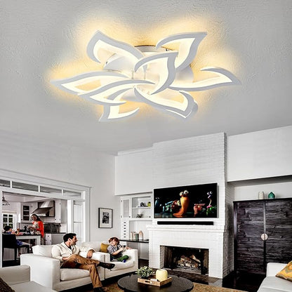 31" White Modern Geometric Dimmable Ceiling Light Fixture, 9 Leaves Low Profile Flush Mount Ceiling Light for Kitchen, Bedroom, Living Room