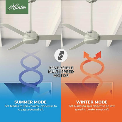 Hunter 52 inch Indoor Ceiling Fan No Light - Modern Ceiling Fan without Light, 3 Blades, Standard Mount, For Bedroom, Living Room, or Kitchen, Wall Control - Presto 50812, Matte Nickel