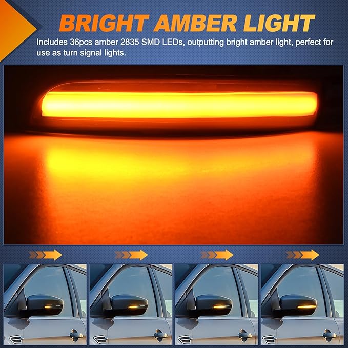 Nilight Side Mirror Marker Light Sequential Amber Left Right Turn Signal Lights Smoked Lens Plug and Play Compatible With 2012-2018 Ford Focus ST RS 2013-2018 Kuga Ecosport