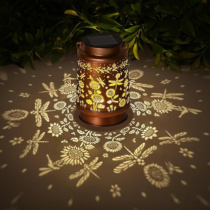 Dragonfly Solar Lanterns Outdoor Waterproof,Garden Decor Metal Hanging Decorative Solar Lights,Mothers Day Gifts,Birthday Gifts for Women Mom Grandma,Gardening Gifts for Yard,Patio, Lawn,Tabletop
