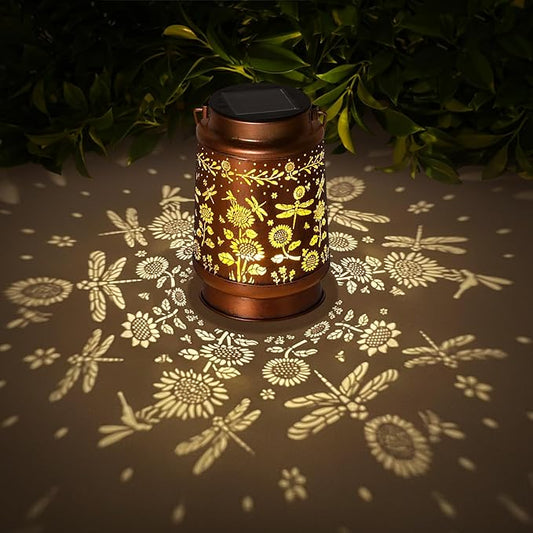 Dragonfly Solar Lanterns Outdoor Waterproof,Garden Decor Metal Hanging Decorative Solar Lights,Mothers Day Gifts,Birthday Gifts for Women Mom Grandma,Gardening Gifts for Yard,Patio, Lawn,Tabletop