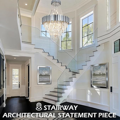 Large Crystal Chandelier for High Ceilings Foyer Entryway Hanging Chandelier Lighting Chrome 30'' Tall