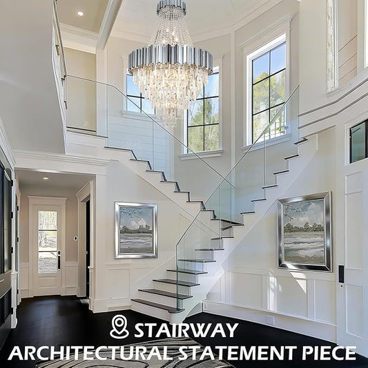 Large Crystal Chandelier for High Ceilings Foyer Entryway Hanging Chandelier Lighting Chrome 30'' Tall