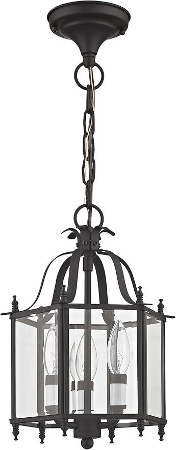 Livex Lighting 4403-07 Home Basics 3 Light Bronze Hanging Lantern or Flush Mount Chandelier with Clear Beveled Glass