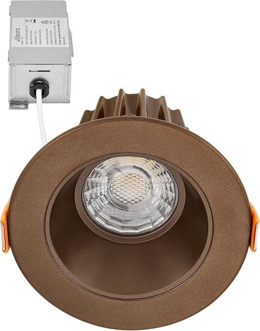 Maxxima 2 in. Ultra-Thin Recessed Anti-Glare LED Downlight - Canless IC Rated, 5 Color Temperature Selectable 2700K/3000K/3500K/4000K/5000K, Dimmable, Round Bronze Trim, 90 CRI