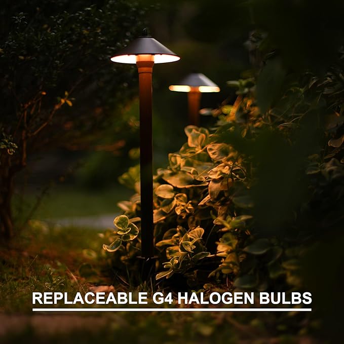GOODSMANN Landscape Lighting Low Voltage Outdoor Path Lights Halogen Pathway Light Wired 10W 25 Lumen 2700K Warm White Metal 12V AC Bronze Electric Sidewalk Walkway Light with Cable Connector