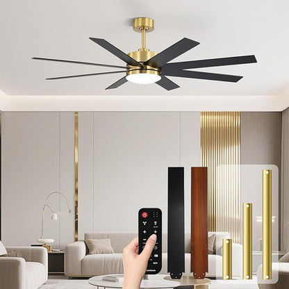 60 Inch Ceiling Fans with Lights and Remote, Dual Color 6 Blades, Bedroom Living Room Office Library Cafe Outdoor Industrial, 3CCT Dimmable, 6 Speed Reversible Quiet DC Motor, Gold/Wood Grain