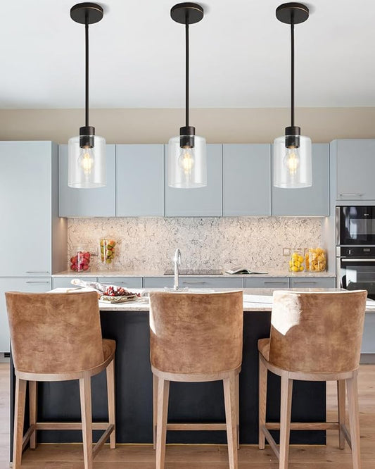 Brown and Gold Pendant Lights Kitchen Island - Clear Glass Pendant Light Fixture Multiple Stems Rods 3 Units 12 Inch 3 Units 4 Inch (2 Pack Brown and Gold Downrod)