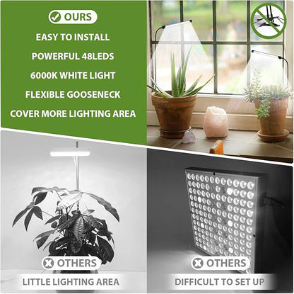 Grow Light for Indoor Plants Growing, 6000K Full Spectrum Gooseneck Plant Lamp for Seedings Succulents Small Plants, Auto On/Off Timing & 5 Dimming, 3-Pack