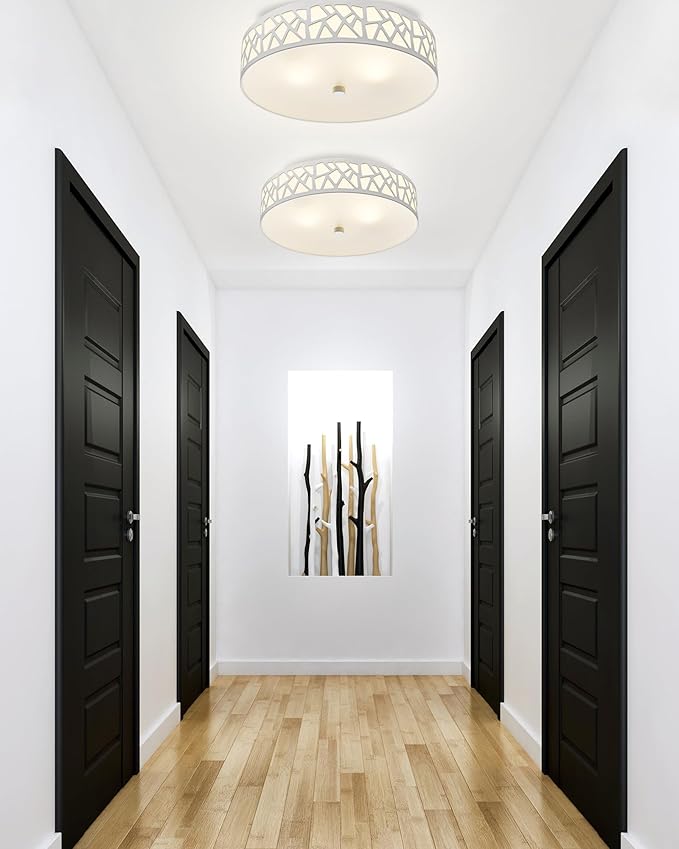 2-Light Flush Mount Ceiling Light, 12 Inch Modern Light Fixtures Ceiling Mount with White Metal and Frosted Glass Shade for Bedroom,Hallway, Kitchen
