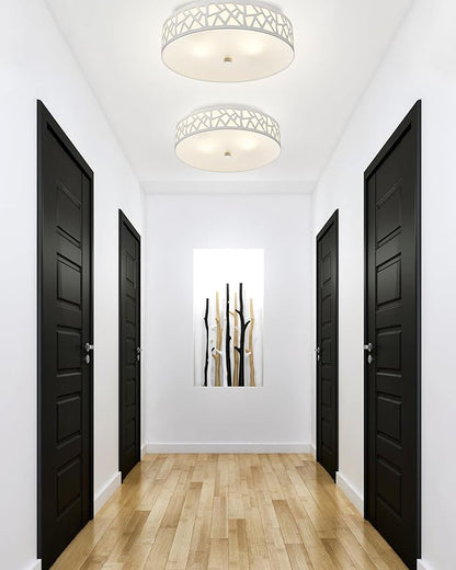 2-Light Flush Mount Ceiling Light, 12 Inch Modern Light Fixtures Ceiling Mount with White Metal and Frosted Glass Shade for Bedroom,Hallway, Kitchen